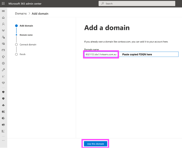 Microsoft O365 Admin Center - Add a New Domain