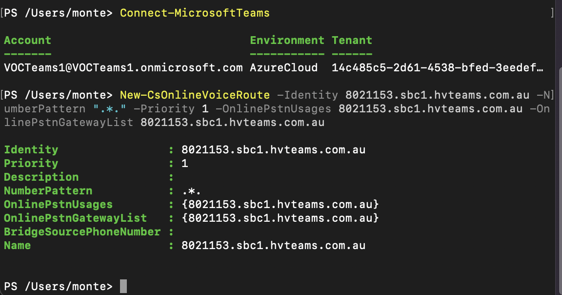 Vocus Hosted Voice - Add Voice Route