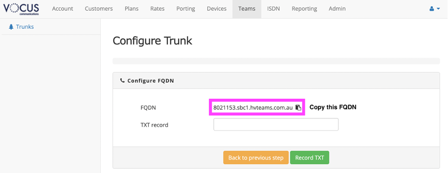 Vocus Hosted Voice - Configure FQDN
