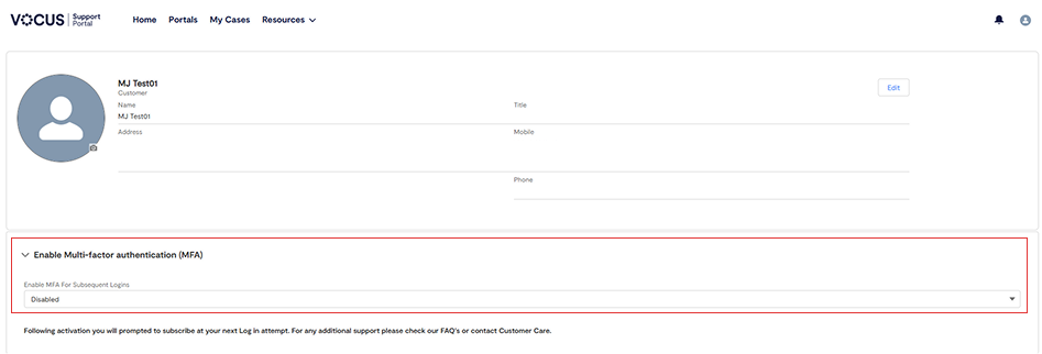 How to enable Multi-factor Authentication(MFA) in Vocus Support Portal